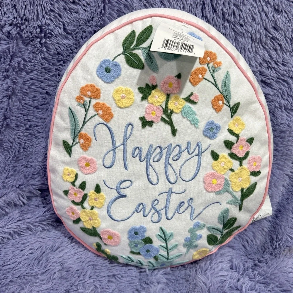 Easter Egg Accent Pillow‎ Embroidered Shabby Chic Farmhouse NEW